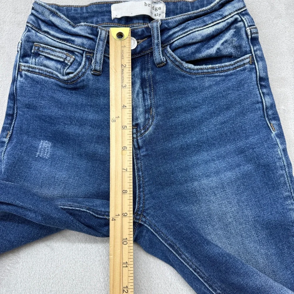 Bridge by Gly Jeans Women's 23 Super Flare Blue Hi Rise Raw Hem Retro Boho Denim - Picture 8 of 10